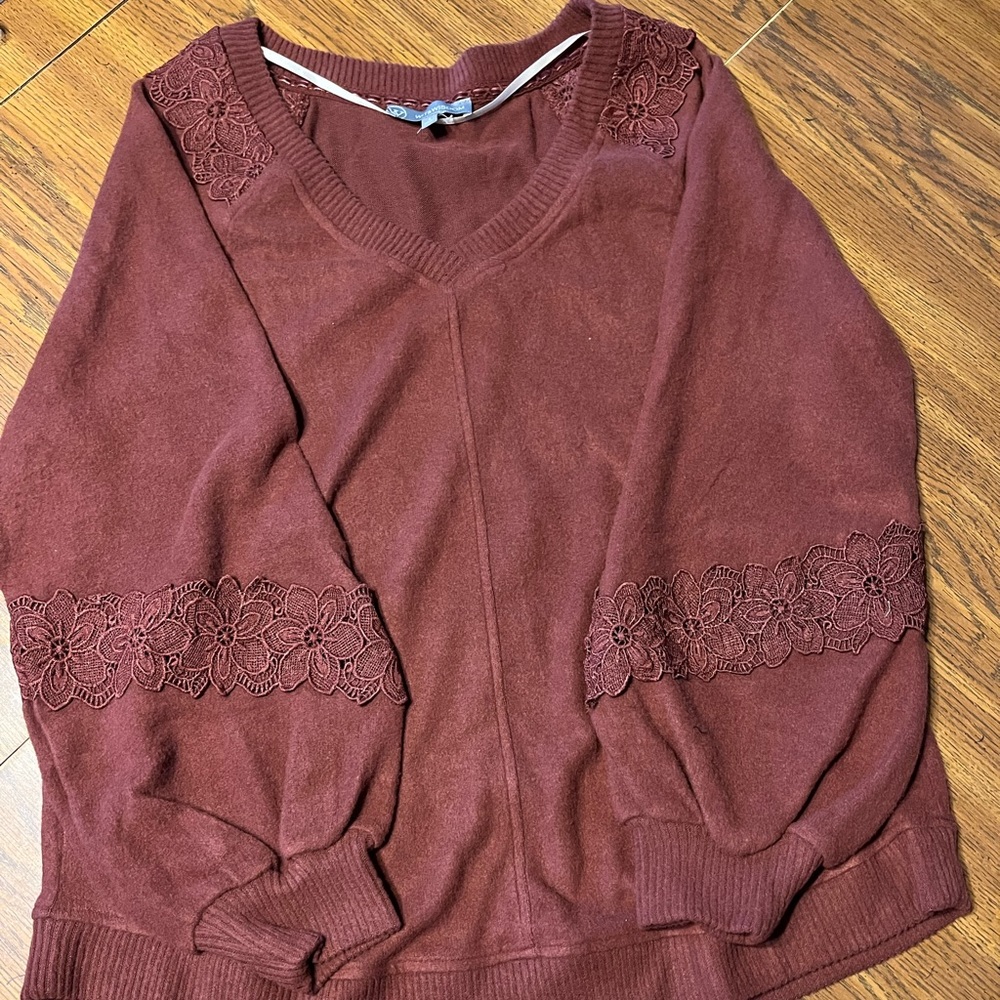 Wit & Wisdom Crochet Inset Blouson Sleeve Pullover - Picture 3 of 6